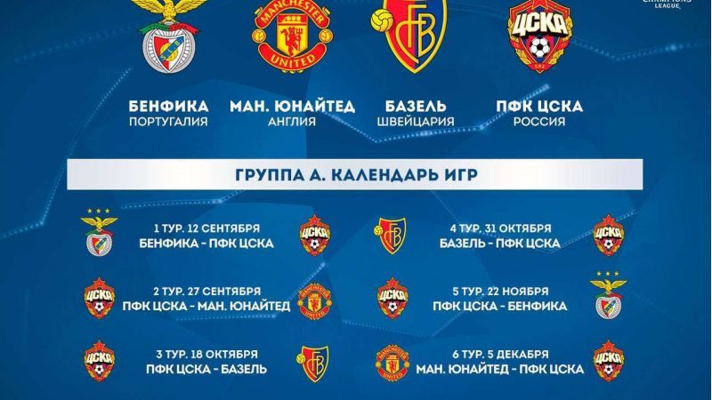 Расписание игр ЦСКА в групповом этапе Лиги Чемпионов